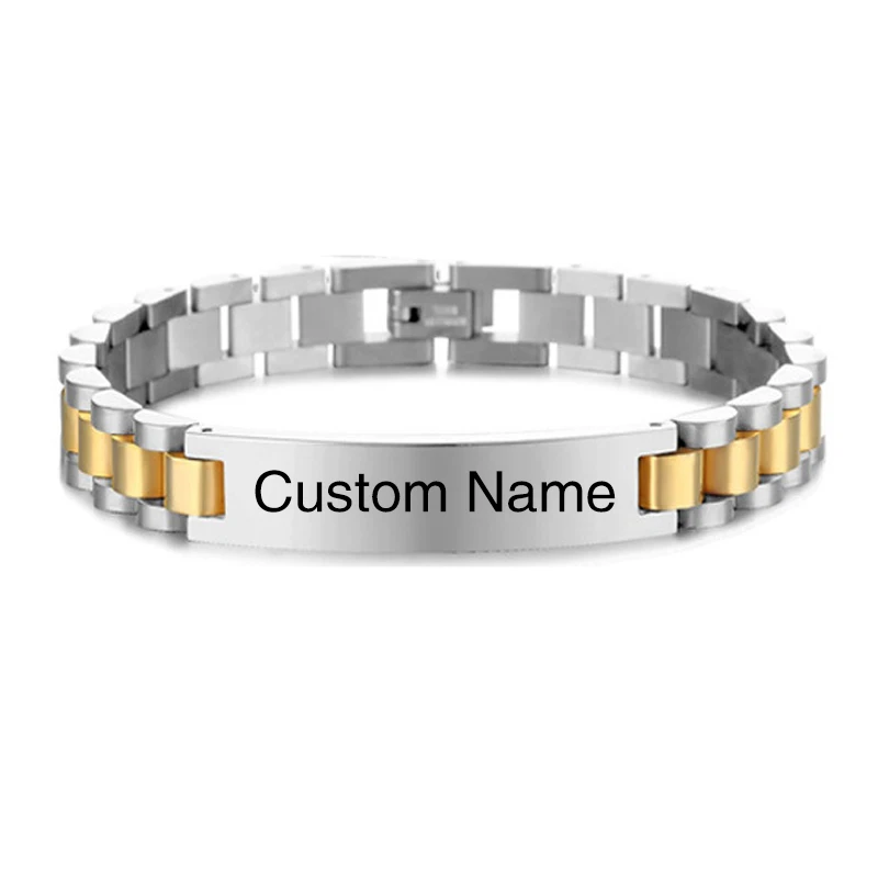 Personalisierte Gravierbare Edelstahl-ID-Armbänder für Männer Individuell Gravierbare Namensschild-Identitäts-ID-Armbänder für Ihn 19-21CM