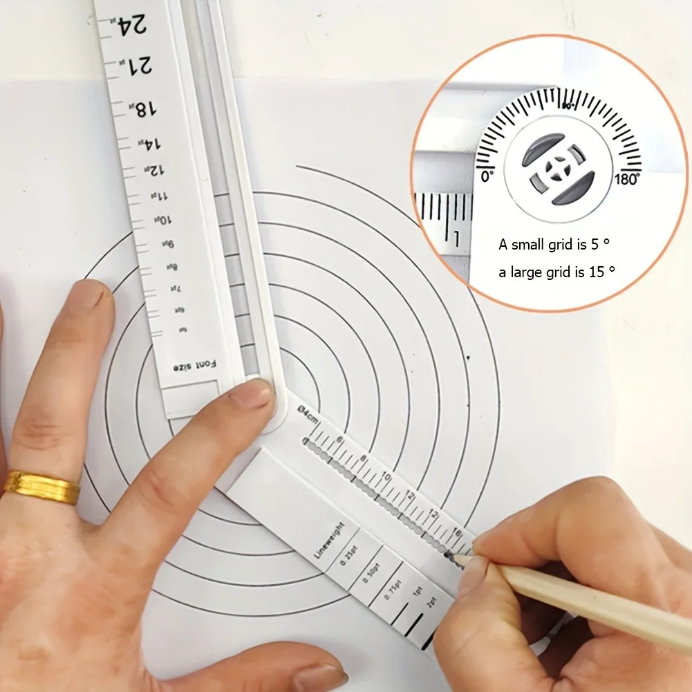 1pc Multi-Functional Folding Geometry Ruler with Integrated Protractor for Mathematical Angle Measurement and Circle Drawing