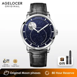 Agelocer-機械式自動時計,月の満ち欠け,天文学の時計,青いアベンチュリンダイヤル,高級時計,誕生日プレゼント