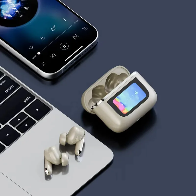 Auriculares inalámbricos Bluetooth 5,3 pantalla táctil LED multifuncional sonido estéreo intrauditivo impermeable con graves grandes 30H de reproducción