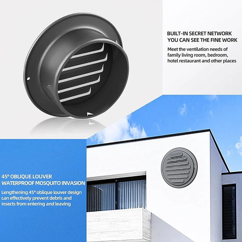 4Inch 304 Stainless Steel Air Vents, Louvered Grille Cover Vent Hood Flat Ducting Ventilation Air Vent Wall Air Outlet