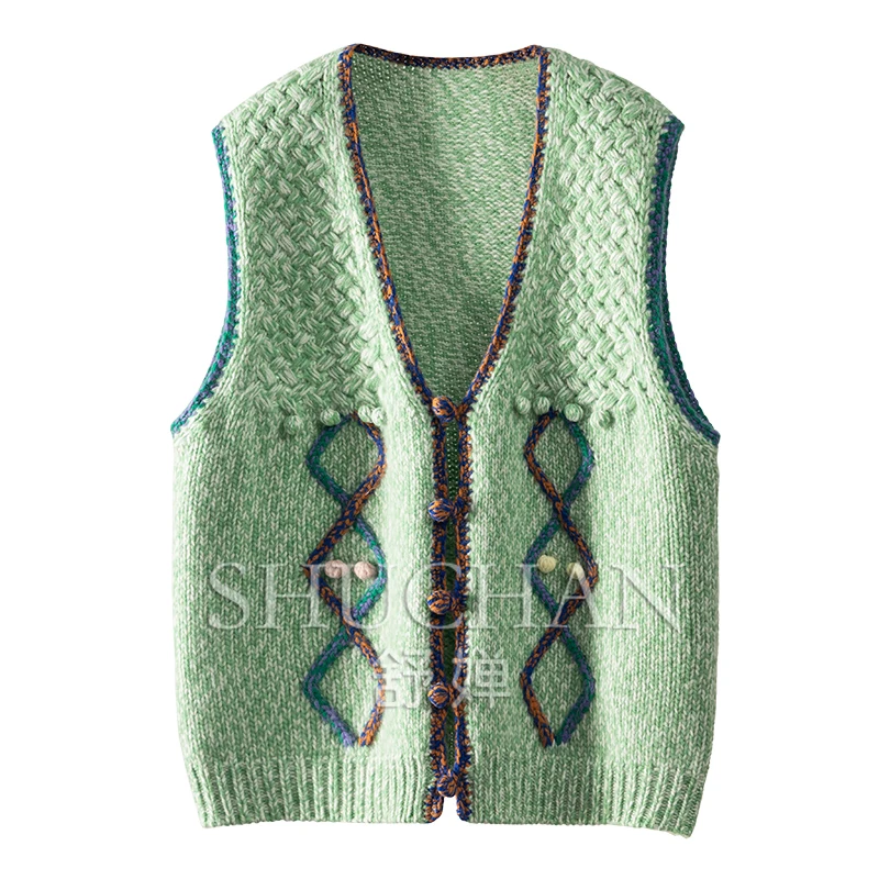 Italian Light Warm 100% Cashmere V-neck Sweater Vest Vest Women Winter  Sueter Mujer Invierno  Vintage Sweater Fancy yarn