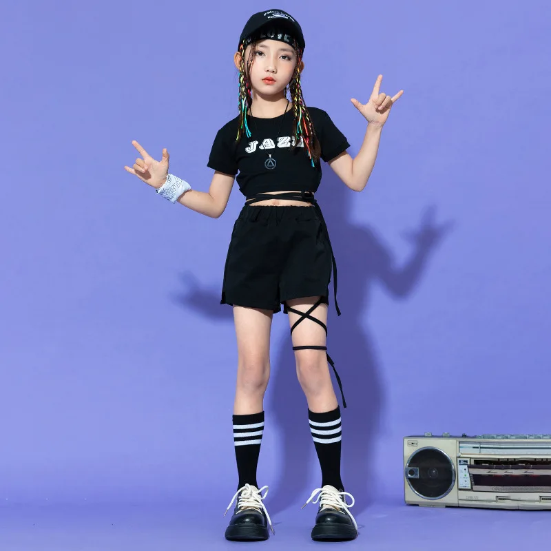 Girls' Jazz Dress Summer Runway Fashion Dress Girls' Dark Jazz Dance Outfit Kids' Hip Hop Suit