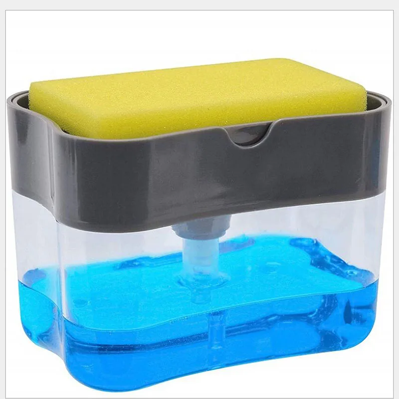 Press Soap Dispenser With Sponge Box Double Layer Manual Scrubber Holder 2 In 1 Bathroom Kitchen Supplies For Washing Cleaning