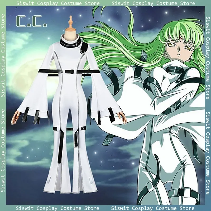 Anime Code Geass: Hangyaku No Lelouch Costume C.C. Cosplay Uniform White Slim-Fitting Onesie Character Prop Accessories Full Set