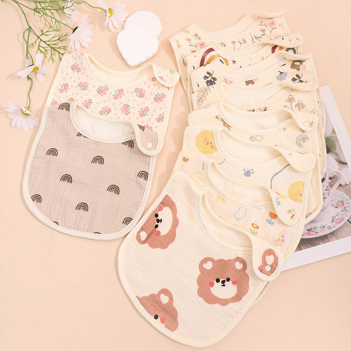 3pcs/set Cotton Waterproof Baby Bibs Summer Infant Bib Newborn Burp Cloths Bandana for Kids Boys Girls Soft Feeding Saliva Towel