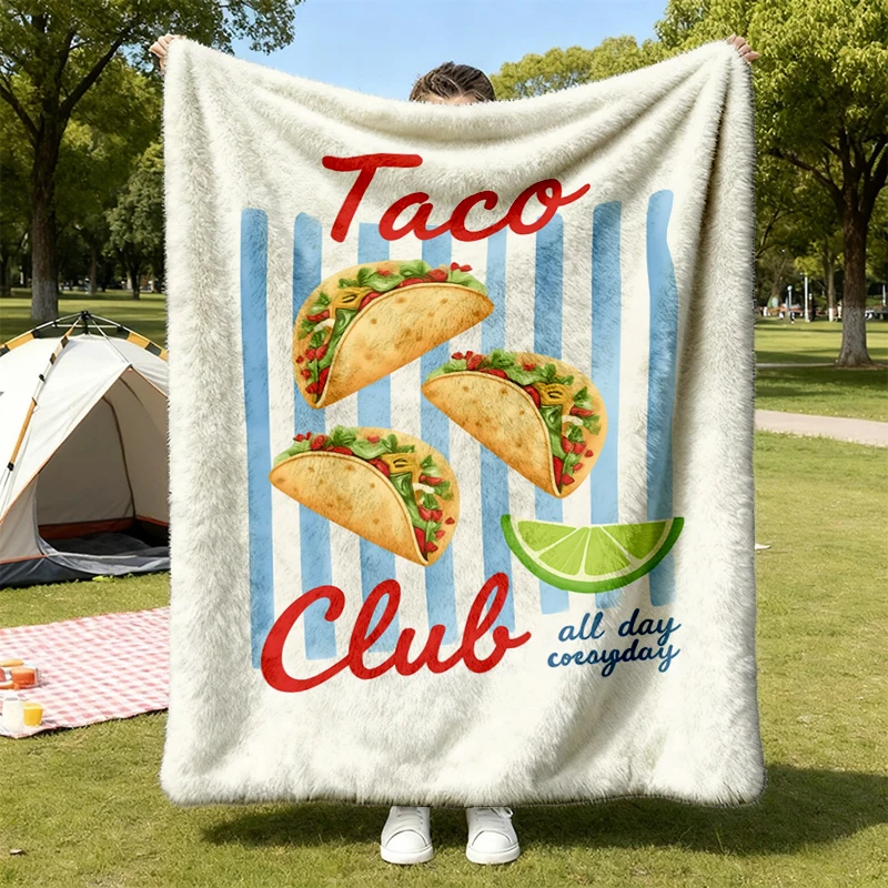 Taco Flannel Blanket Preppy Summer Flannel Throw Vintage Foodie Cozy Blanket Taco Tuesday Mexican Food Margarita Lover
