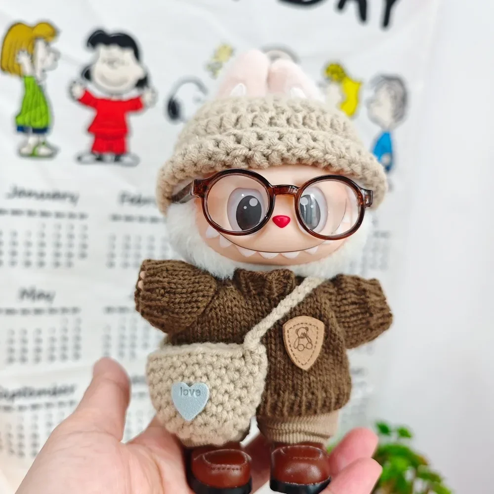 15/17cm Labubu Doll Sweter z dzianiny, czapka i torba na ramię Zestaw modnych akcesoriów do stroju