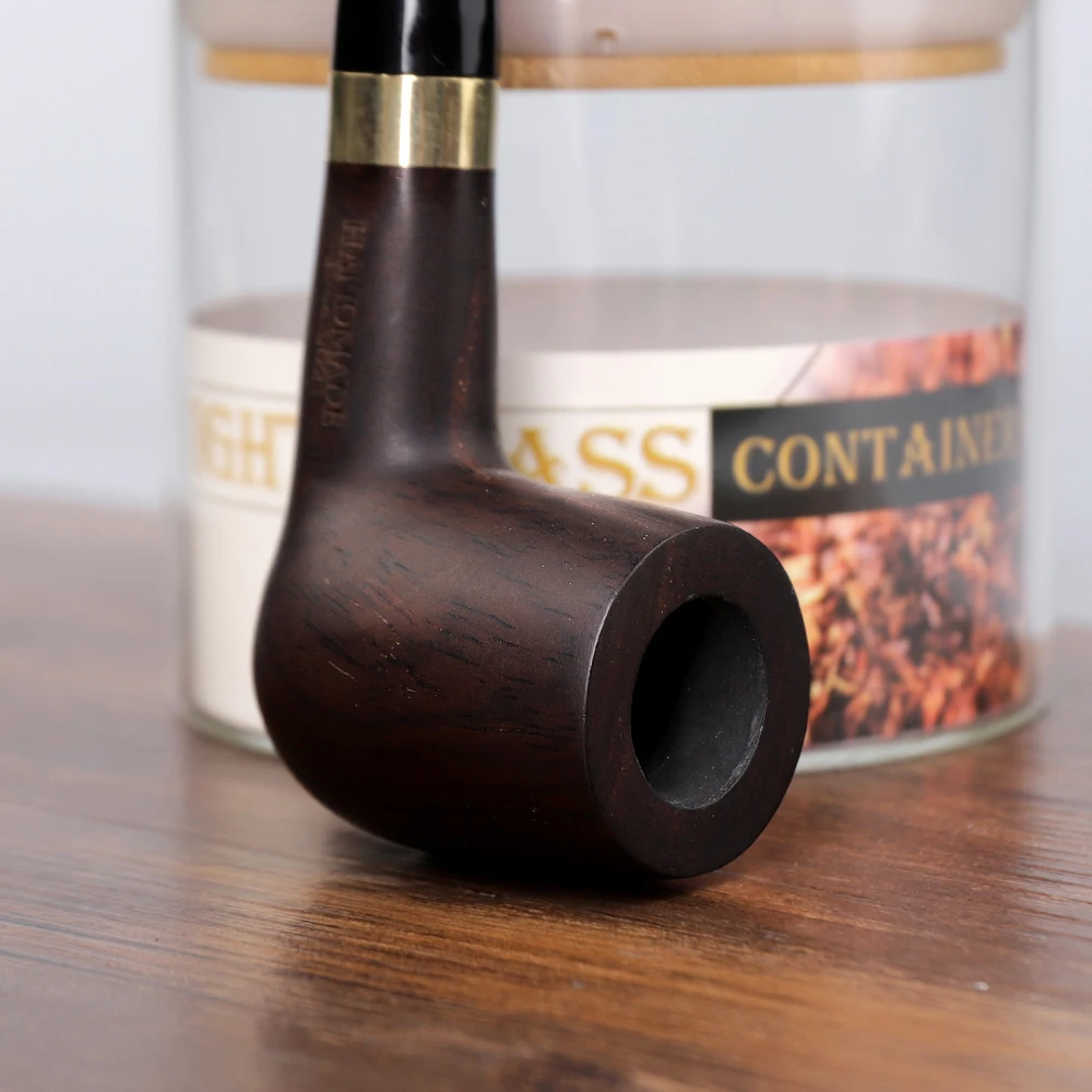 JIBILL classic straight handle billiard pipe sandalwood tobacco pipe set metal decorative ring 9mm pipe channel with clean set