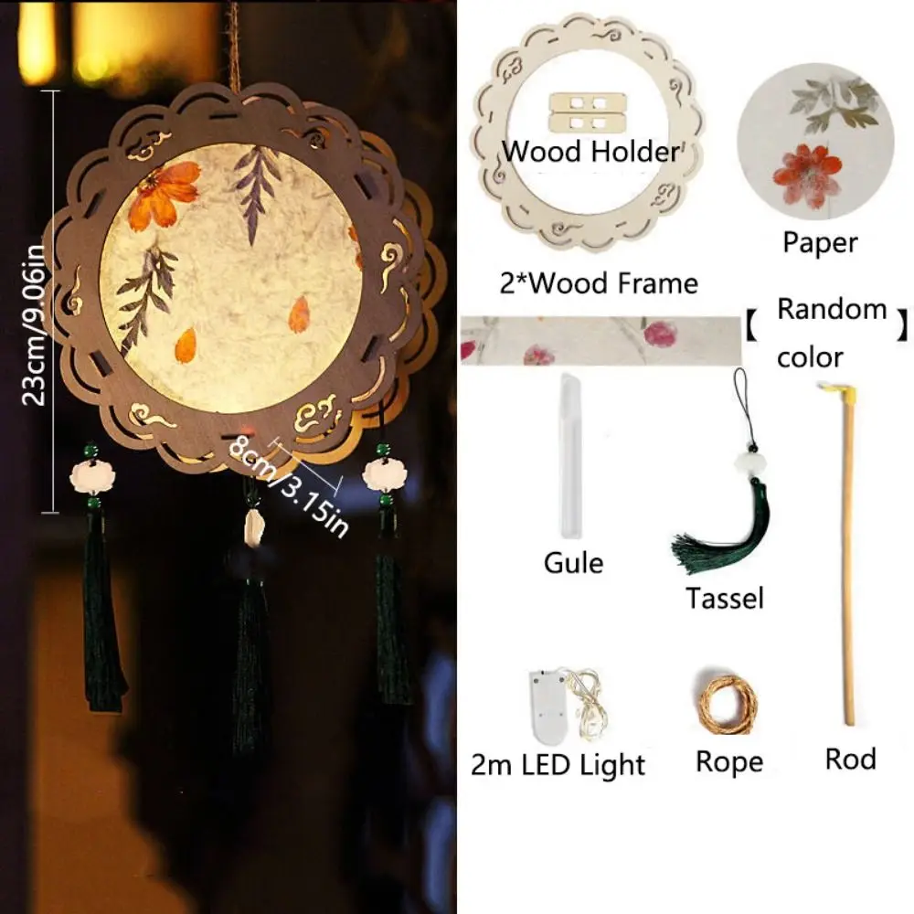 Portable Wooden Mid-Autumn Festival Lantern LED Light Creative DIY Flower Lamp Drawing Glowing Handmade Hanging Lamp Mid-autumn