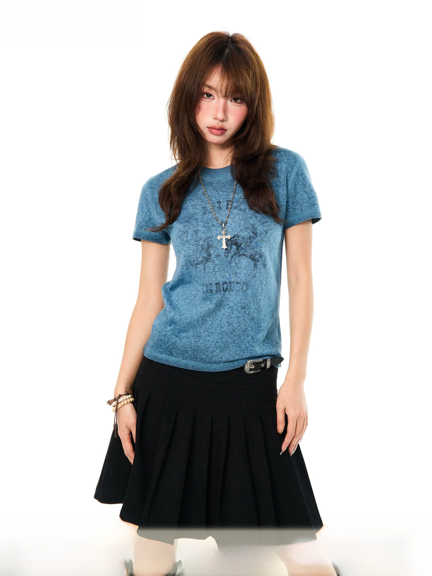 

Young Stage American Sle ort Sve round Ne T-irt Women's Summer Vintage Design oulder Top Comfortable Casual Wear