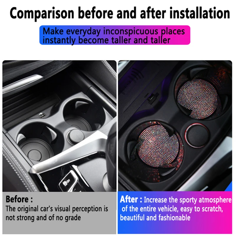 2Pcs Car Non Slip Water Cup Pad Diamond Car Coaster Water Cup Insert Coasters Pads Universal Car Cup Holder Interior Accessories