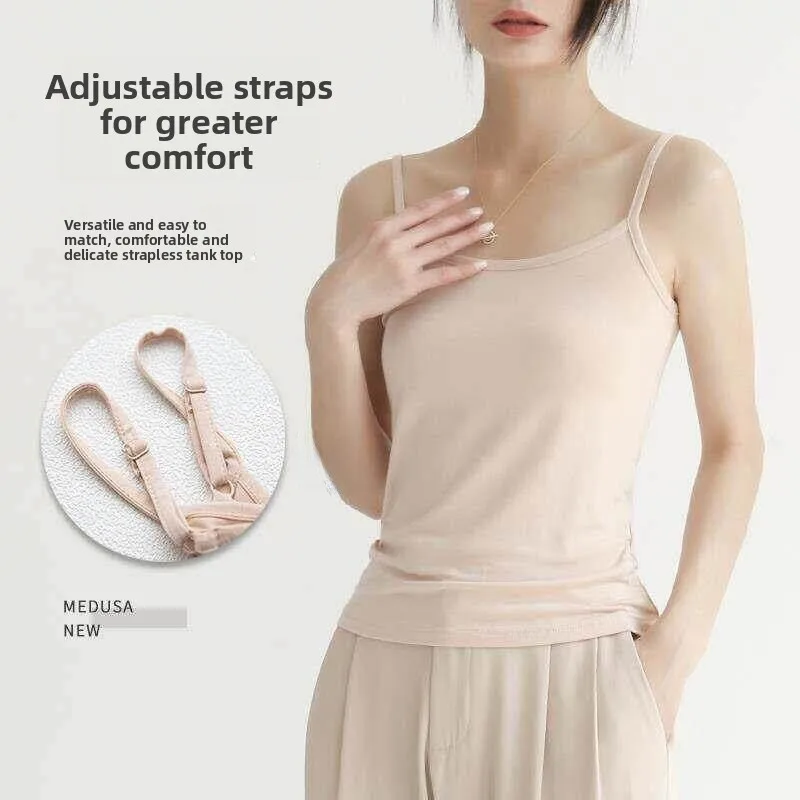 2026 New Modal Strap Vest Women's Inner Match Skin Color Base Shirt Vest White Outer Wear Meat Color Top Luxury Style Summer ...