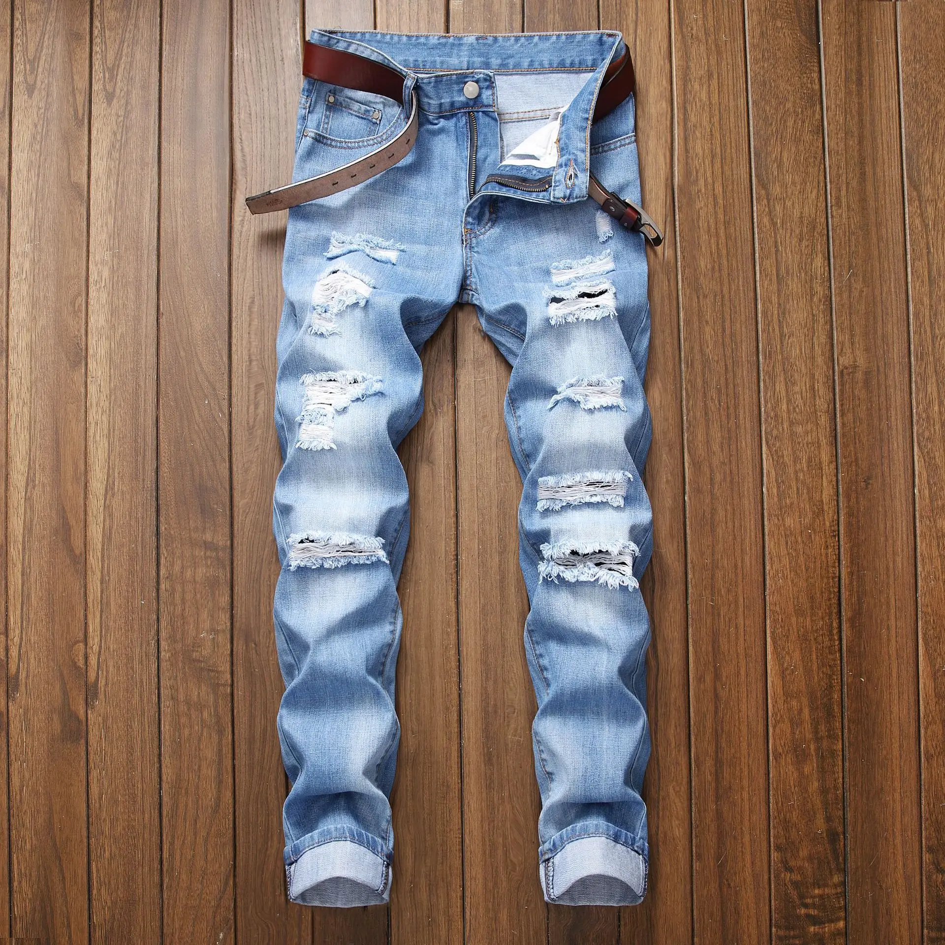 

Men's Fashion New Biker Jeans Men Stretchy Slim Fit Ripped Skinny High Quality Hip Hop Jeans 2023 Male Punk Style Denim Pants