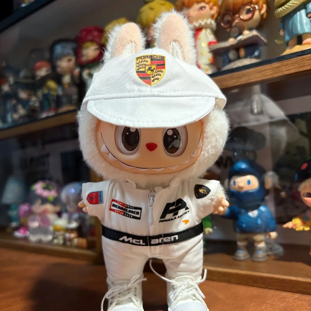 

Only Clothes for Labubu Dolls V1 V2 White Motorcycle Jacket Racing Suit Mini Doll Labubu Outfits Accessories Without Dolls