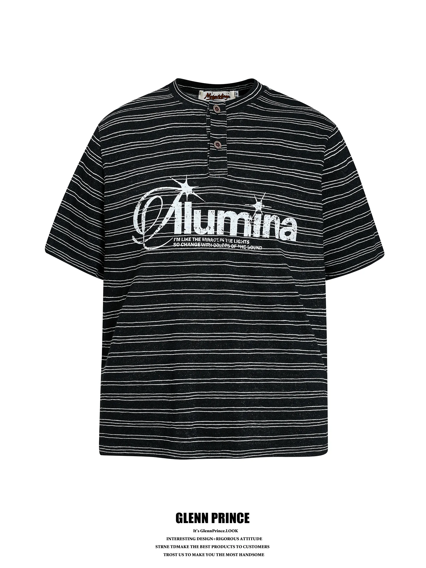 

GPstudio Retro Striped Henry Collar Short Sleeve T-Shirt Men's Lazy Versatile Couple's Tee Breathable Cotton Casual Fashion