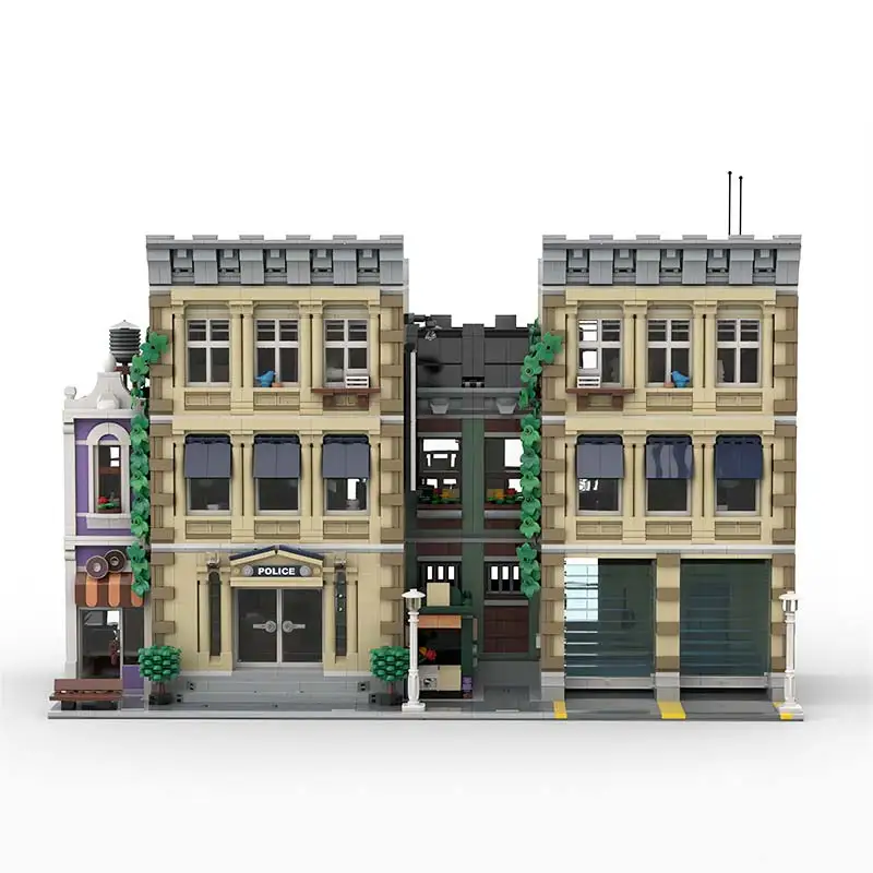 MOC City Street View Architecture Police Station Modular Office Technology Building Blocks Assembly Toys Sets Kid's Xmas Gifts