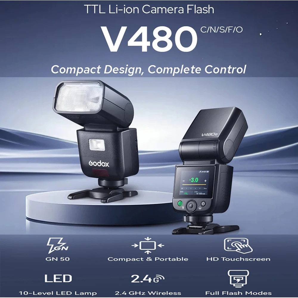 GODOX V480 S/N/C/F/O TTL HSS HD Touchscreen Li-ion Camera Flash 2.4G Wireless Speedlite for Canon Nikon Sony Olympus Fujifilm