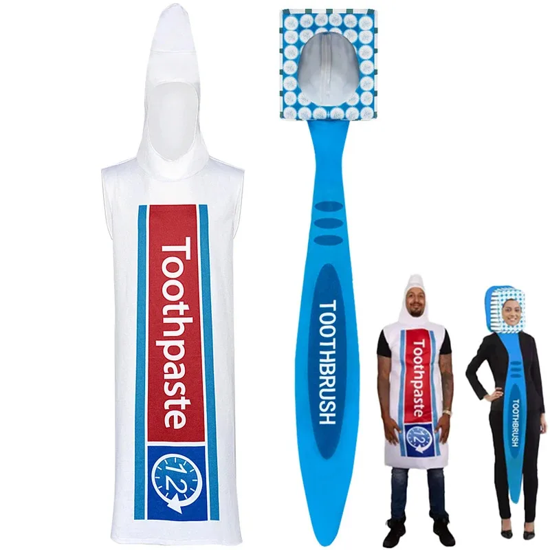 

New toothpaste, toothbrush, couple cosplay costume, Halloween funny cosplay costume, couple costume in stock, direct shipping