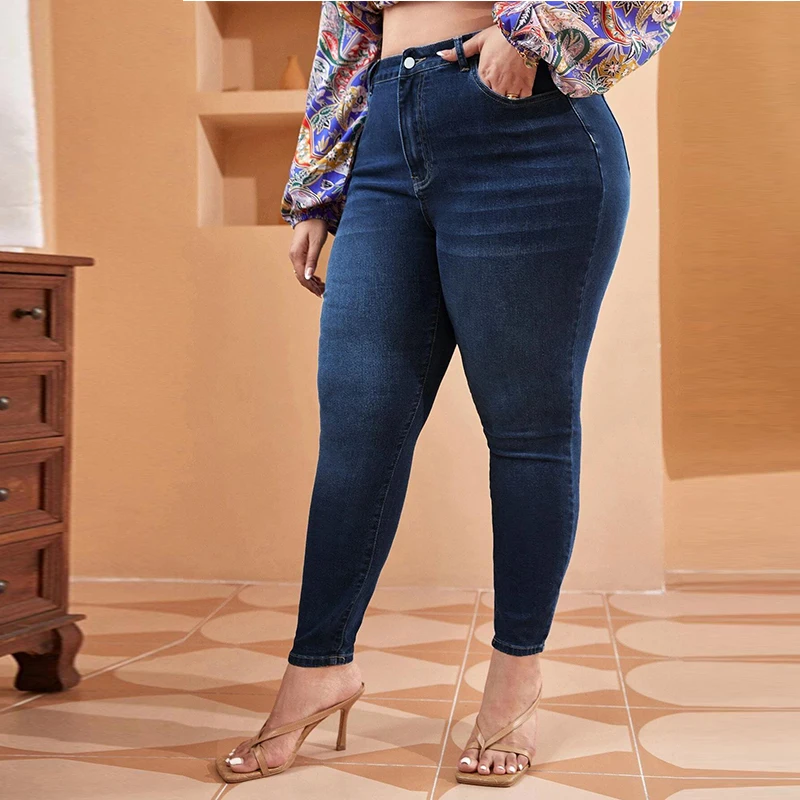 Jeans Ibu Wanita Ukuran Plus Jeans Ukuran Plus Pinggang Tinggi Jeans Elastis Tinggi Jeans Elastis Celana Denim Pensil Skinny Denim 100Kg Dicuci