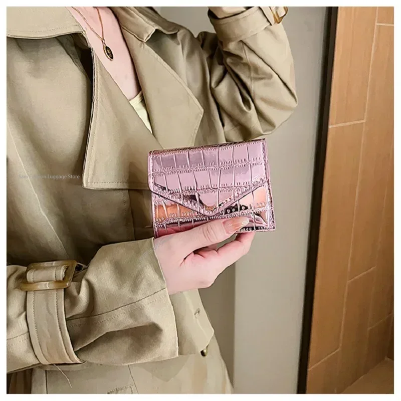 Dompet pendek Wanita Multi kartu, dompet pendek pola batu Mini sederhana dan modis, tahan air, warna terang, dompet nol