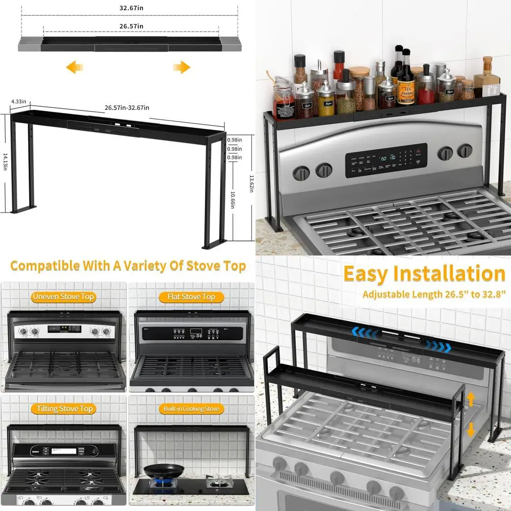 

Регулируемый 4-х уровневый органайзер для специй, 27-33 дюйма, изогнутая плита, черная кухонная полка