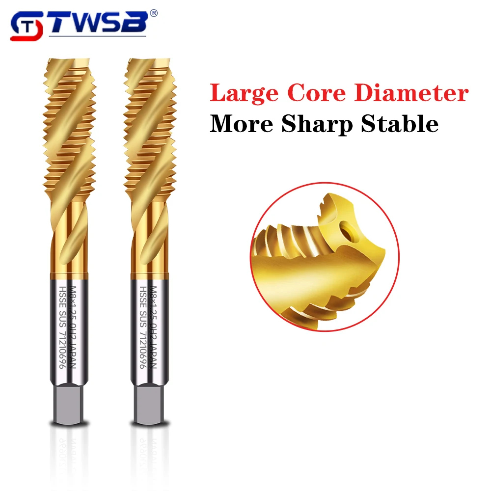 Titanium plated 6542 Spiral Blade Machine Tap M2-M24 Chip evacuation design for machining copper aluminum, aluminum alloys