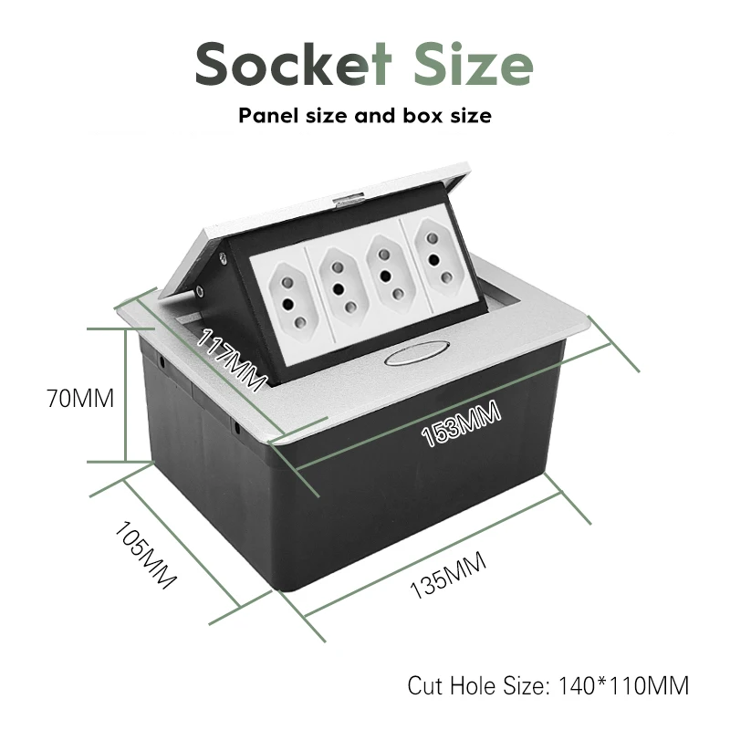 Metal Panel 16A Brazilian Hidden Table Socket USB A Or USB C Option Office Kitchen 2/4 Brazil Power Cabinet Desktop Use