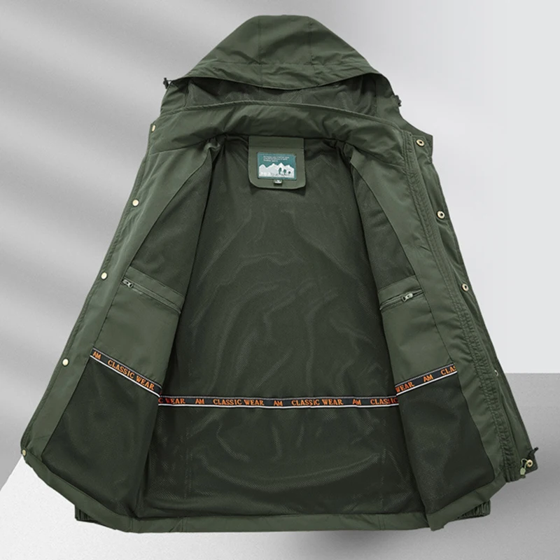 Chaqueta táctica con capucha para hombre, abrigo de camuflaje cálido a prueba de viento, con cremallera completa, ideal para senderismo al aire