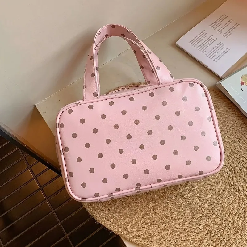New Polka Dot Large Capacity 3-Layer Partition Women Handheld Makeup Bag Travel Toiletry Organizer for Skincare Cosmetic Brushes