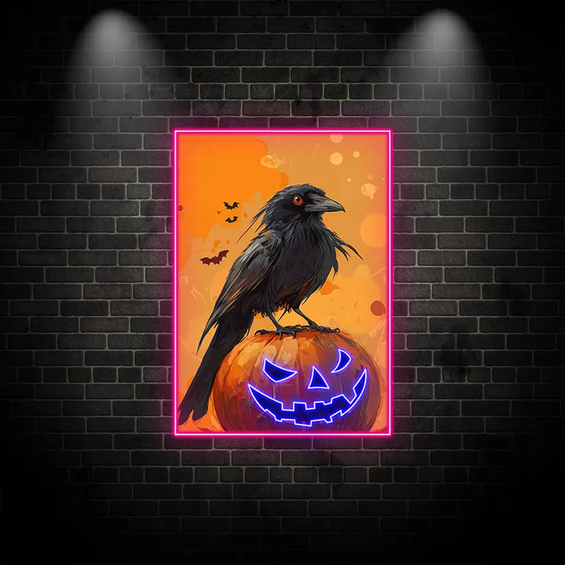 Spooky Raven on Pumpkin Neon Light, Halloween LED Wall Art, Perfect for Halloween Indoor & Outdoor Party, Haunted House Decor