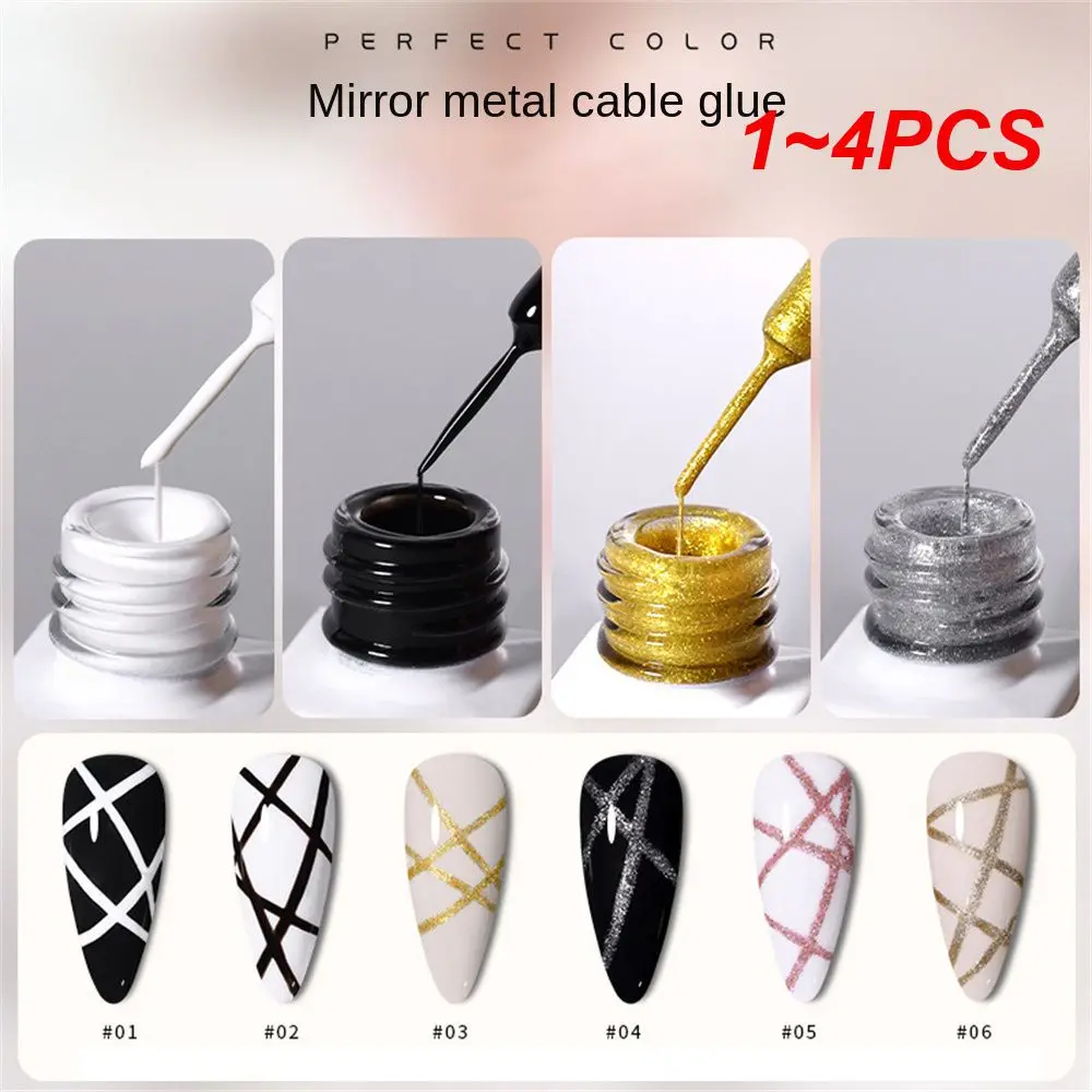 1~4PCS Mirror Metal Glue Fine Flash Painted Professionals Nail Cable Glue Platinum Glue Painted Platinum Glue Metal Cable Gel