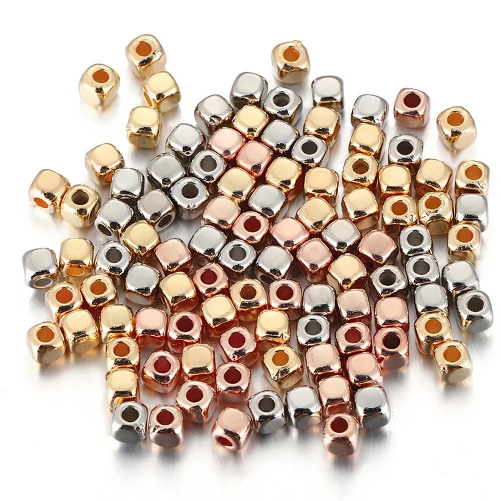 400 Uds. Cuentas espaciadoras cuadradas CCB de 3-4mm Color oro rosa Mini cuentas de semilla para pulsera collar fabricación de joyería accesorios de aguja DIY