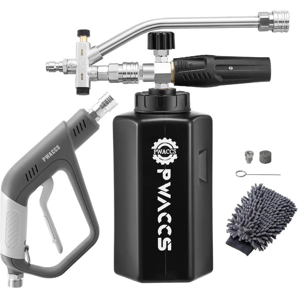 

PWACCS Foam Cannon Dual Connector, Pressure Washer Car Wash Foam Gun, Short Power Washer Gun Kit with Dual-Connector Accessory,