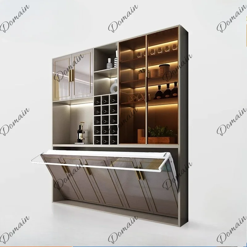 Custom solid wood rollover wine cabinet Murphy bed invisible wall bed invisible multi-function space-saving folding flip