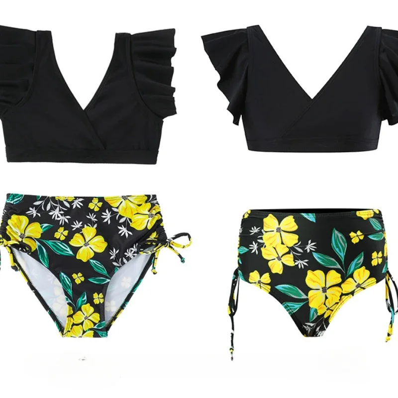 

Childrens Beachwear Bikini Set Cute Girls Flower and Leaf Printed Swimsuit Kids Halter Top with Matching Bottoms