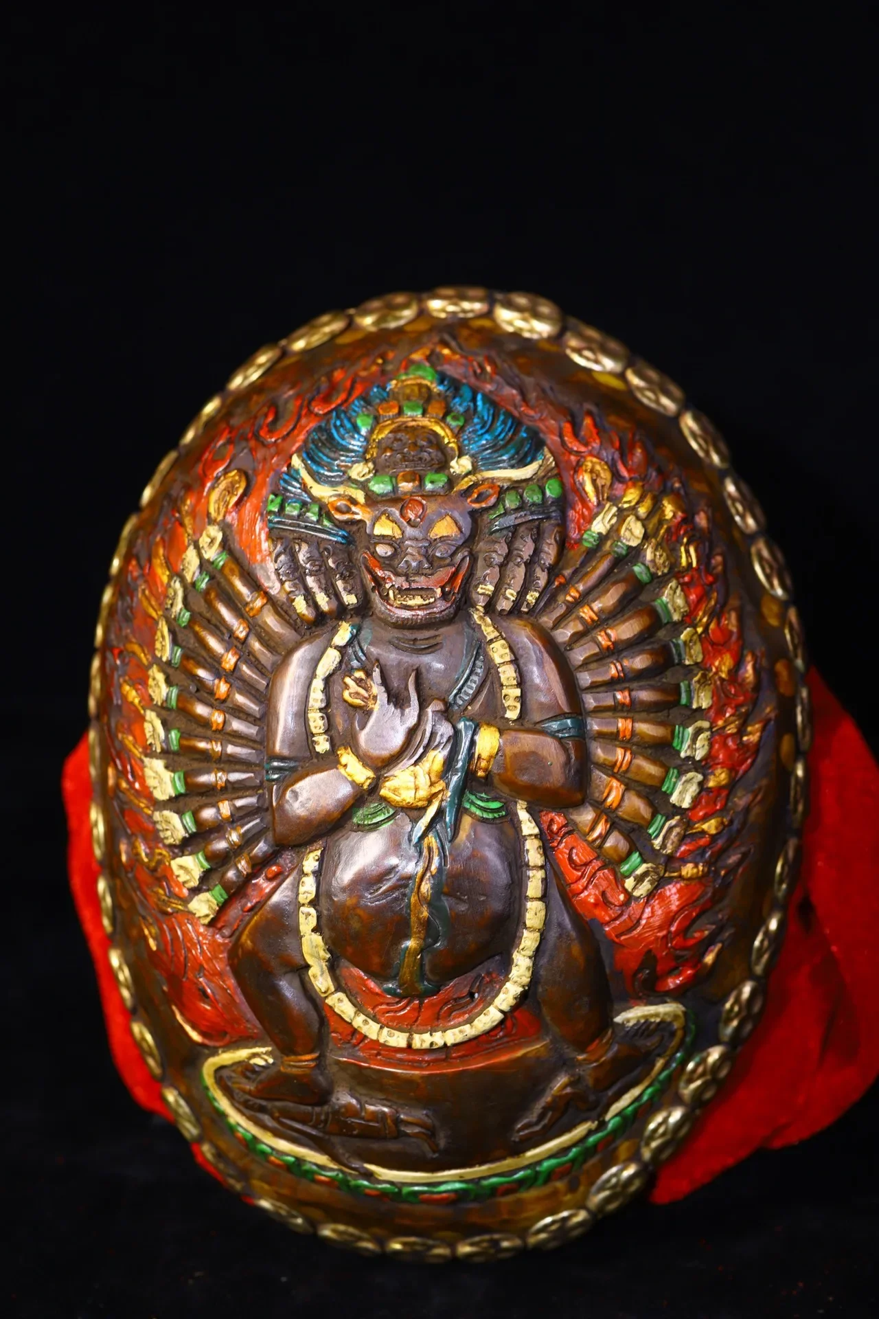 Gabala Bowl Tibetan silver Mosaic Gem Skull Yamantaka Buddha Kapala Skull Cup Worship Hall