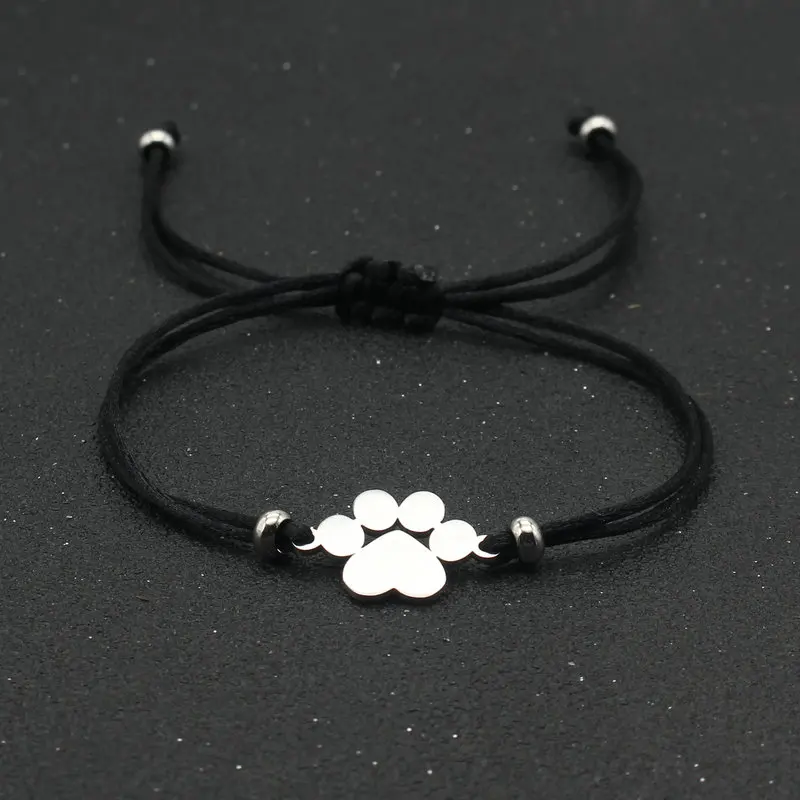 Cute Stainless Steel Bear Claw Charm Bracelet Couple Handmade Adjustable Lucky Red Thread Rope Bracelets for Women Men Jewelry