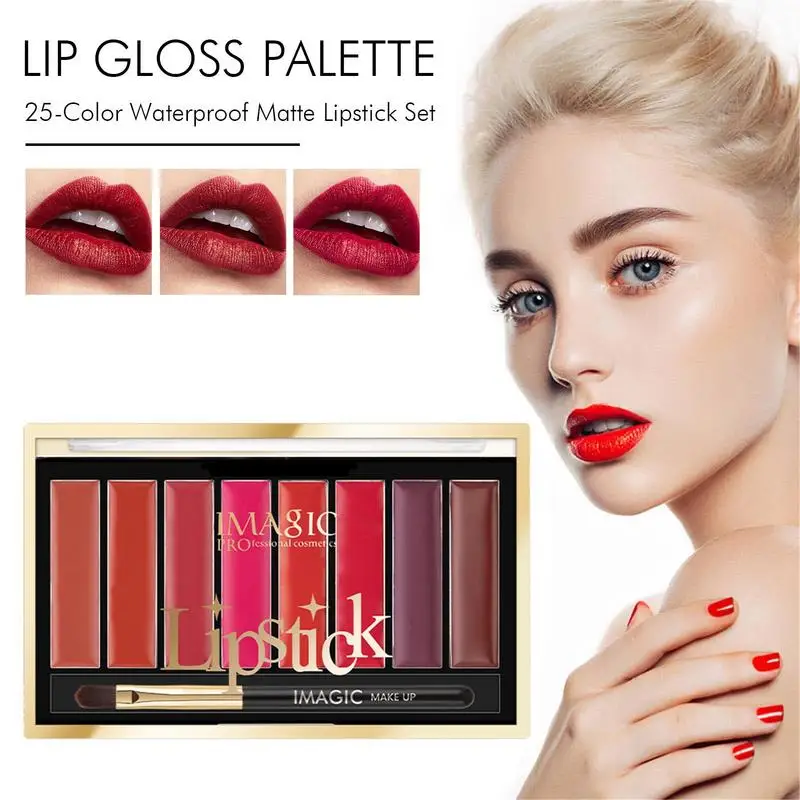 ตลับลิปสติกชุด8สี Matte Lip Gloss Palette ชุดกันน้ำยาวนาน Lip Gloss Palette ชุดสำหรับ Lip Beauty