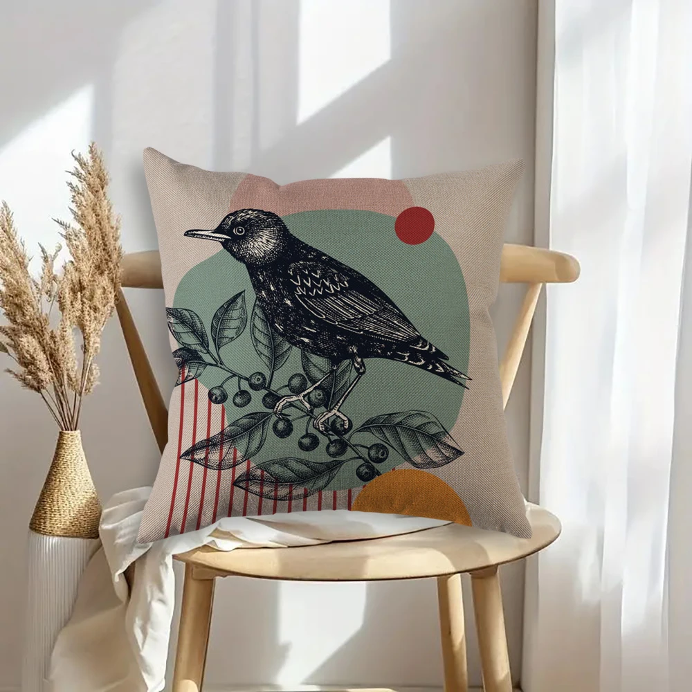 Painting Bird on a branch Pillowcase Wedding Decorative Linen Pillow Case For Home Pillow Cover 45X45(One Sides)