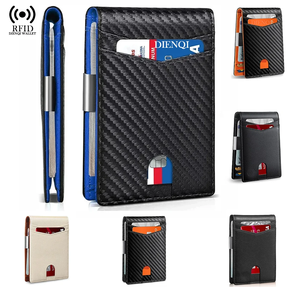 Carbon Fiber Mens Wallet Money Clip Wallet RFID Credit Card Holder Slim Front Pocket Bifold Wallets for Men Carteira Masculina