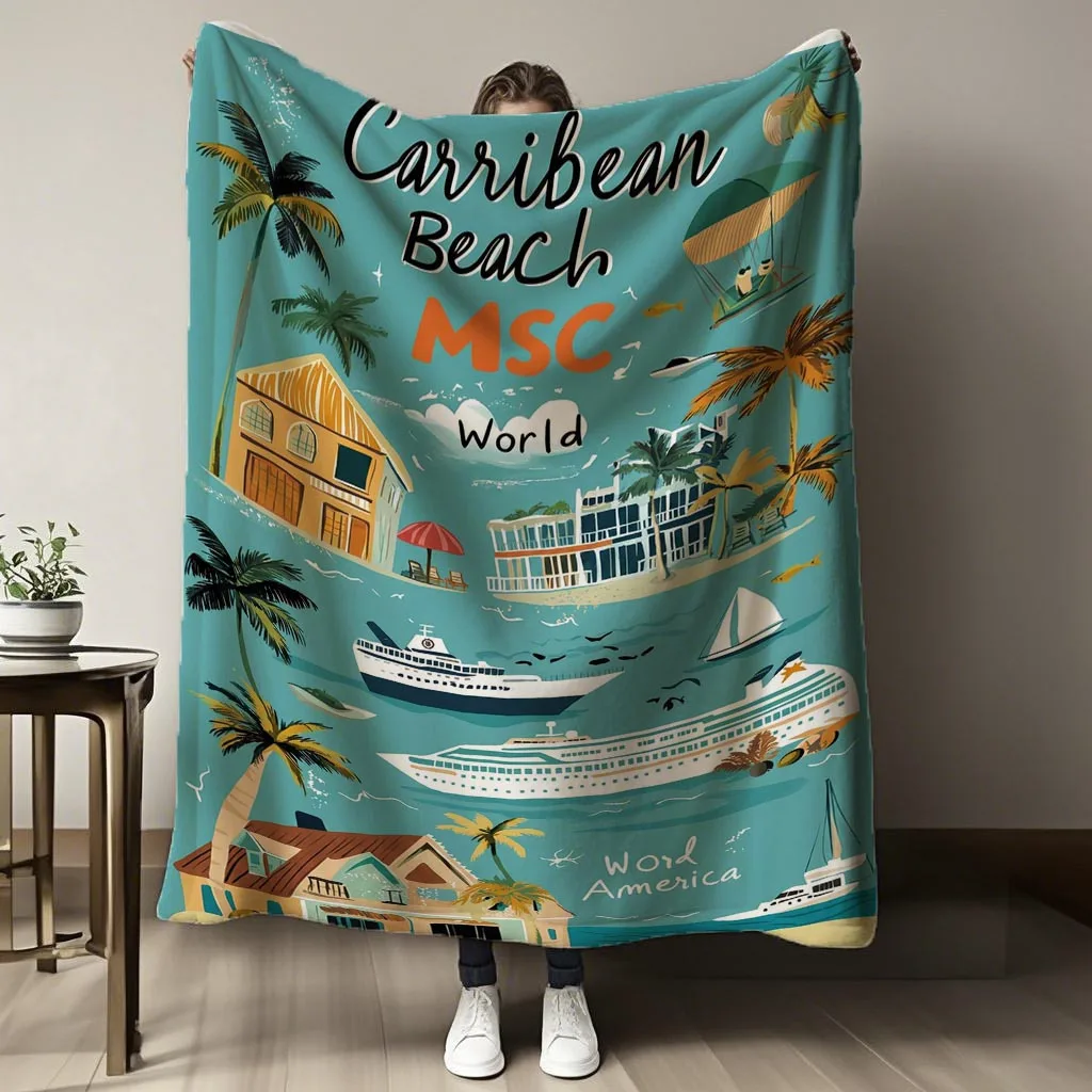 A Caribbean Coast MSC Cruise Vacation Printed Flannel Blanket - Ultra-Soft Printed Flannel Throw, Perfect for Home, Office, Car,