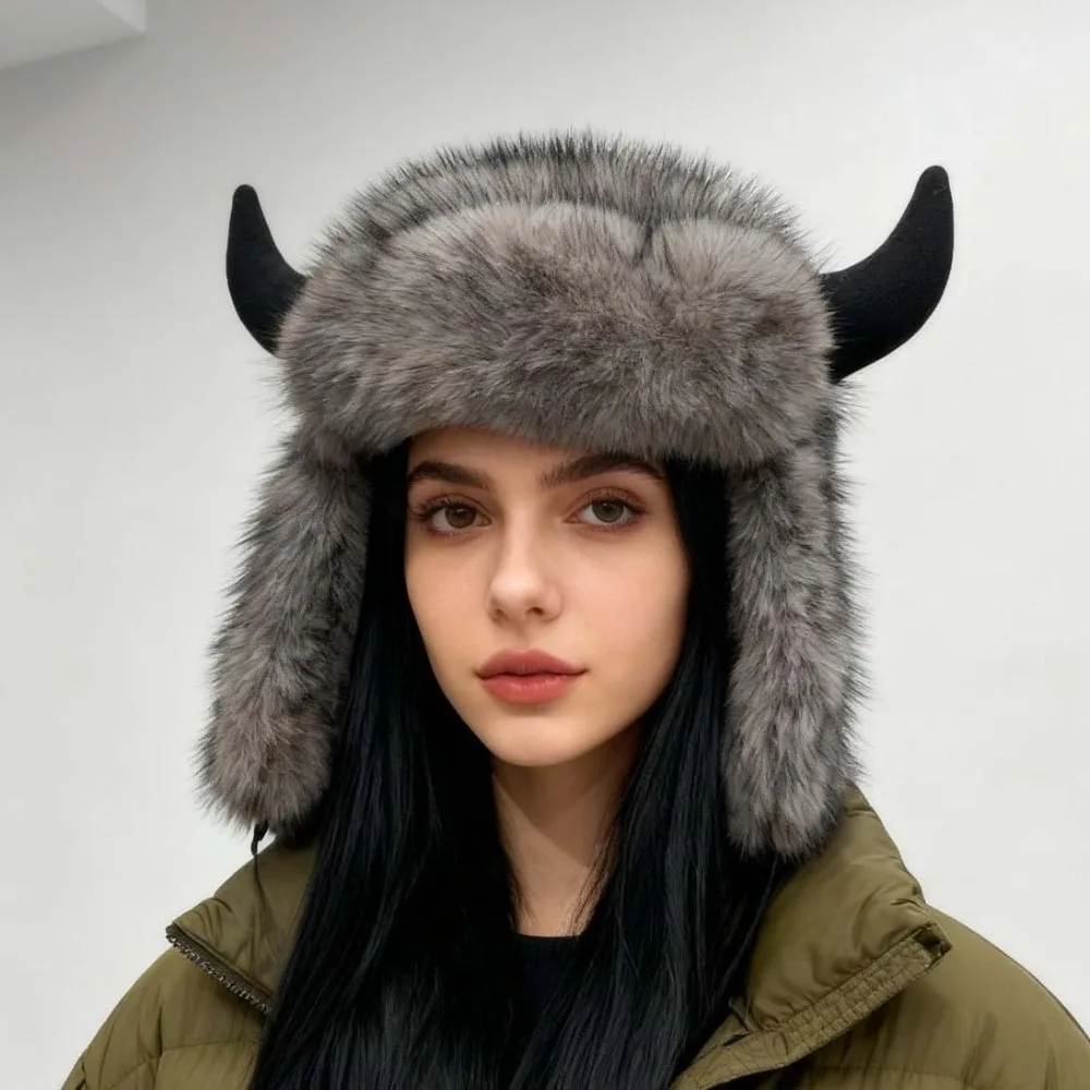 Mink Texture Faux Fur Hat Thickened Lining Windproof Fabric Winter Trapper Caps Soft Touch Solid Pattern Ear Flap Headwear