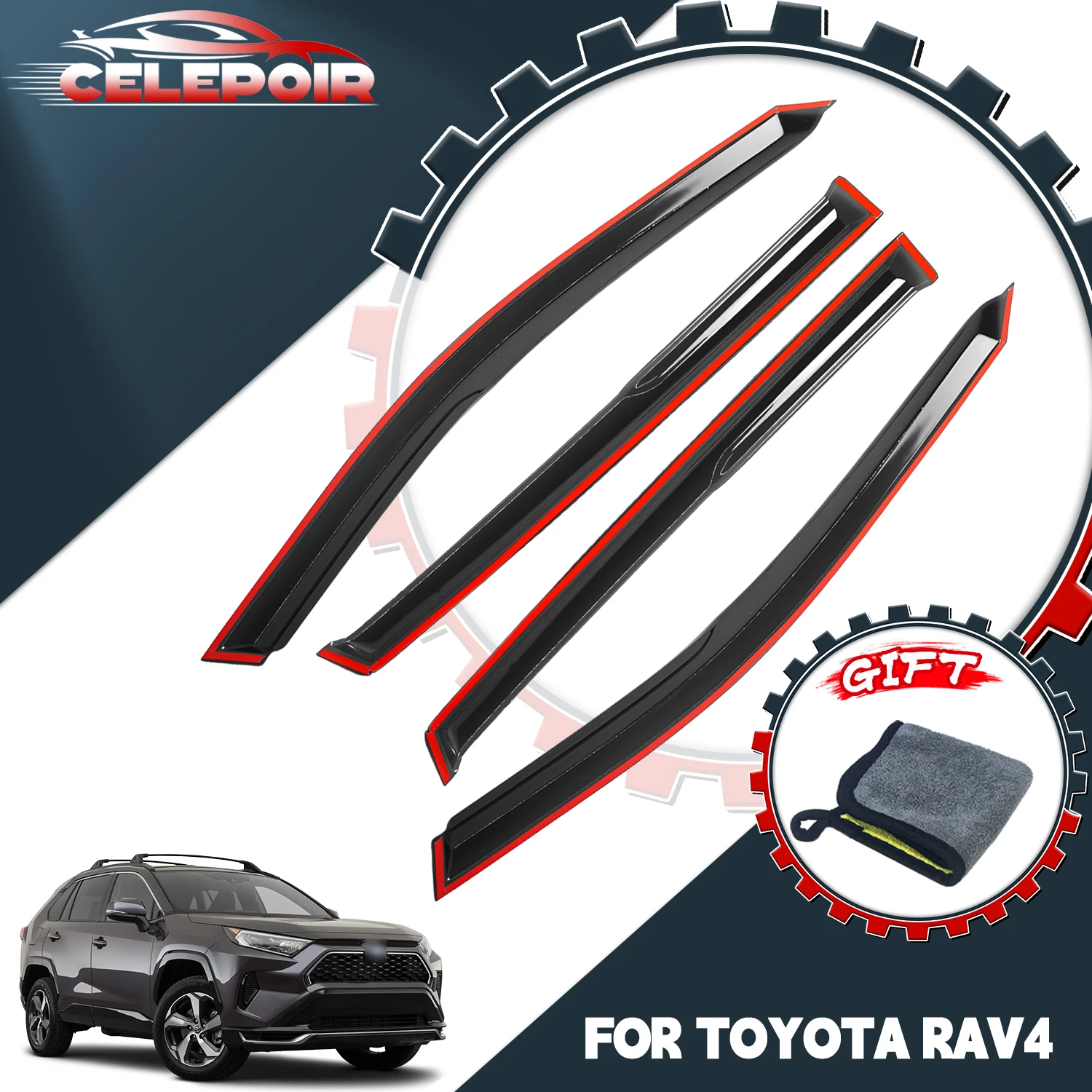 

For Toyota Rav4 2019-2024 Window Visor Vent Tape-On Sun Rain Guard Wind Guard