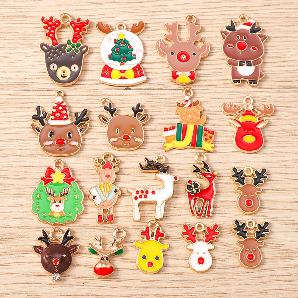Tusember 20 Stück Niedliche Emaille-Weihnachts-Hirsch-Anhänger für Schmuckherstellung, Ohrringe, Halsketten, handgefertigte Accessoires – Detail 3