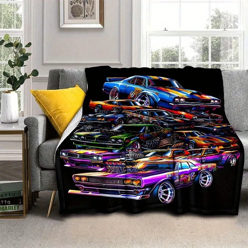 Colorful Racing Car Lightweight Flannel Blanket Versatile Sofa Bed Travel Camping Living Room Office Couch Chair Throw