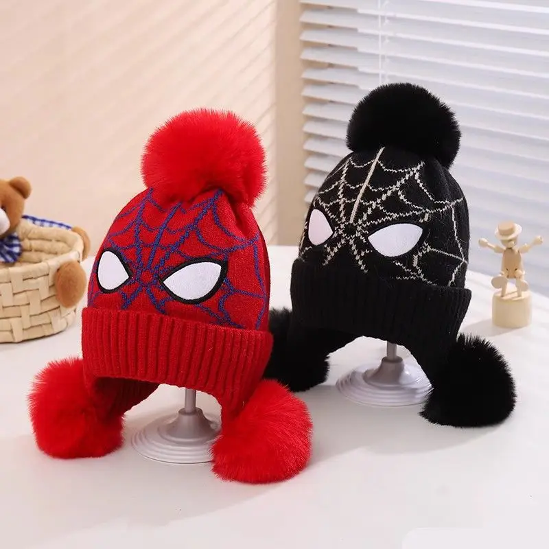 Marvel Spiderman New Children's Cute Autumn and Winter Soft Skin Friendly Personalized Anime Thickened Warm Ear Protective Hat