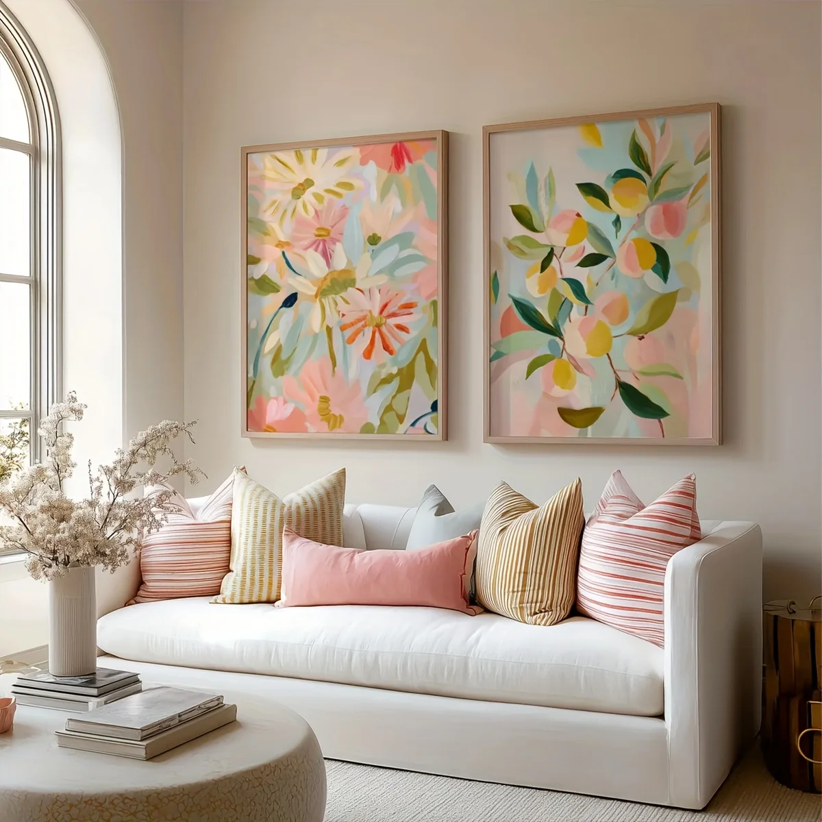 2pcs/set Boho Pastel Peach Floral Canvas Print Poster Modern Minimalist Abstract Art Prints Spring Wall Art Home Decor Poster