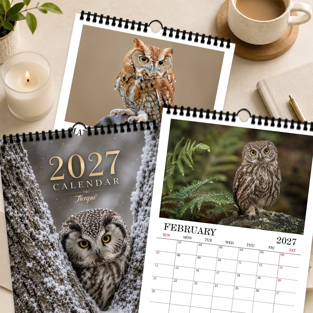 1pc 2027 Wild Owl Nature Illustration Wall Calendar,12-Month Monthly Planner,Perfect Gift For Back-to-School, Christmas,New Year