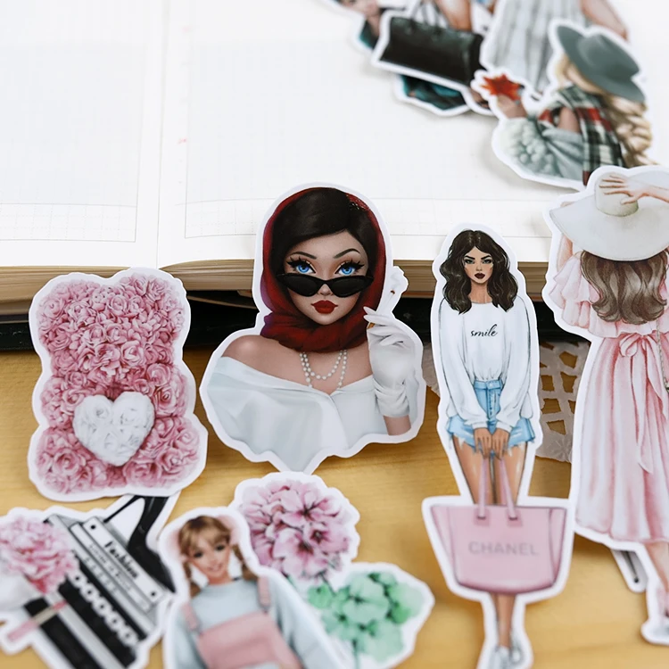 21PCS Fashion girl Stickers Crafts And Scrapbooking stickers notebook book Student label Decorative sticker DIY Stationery